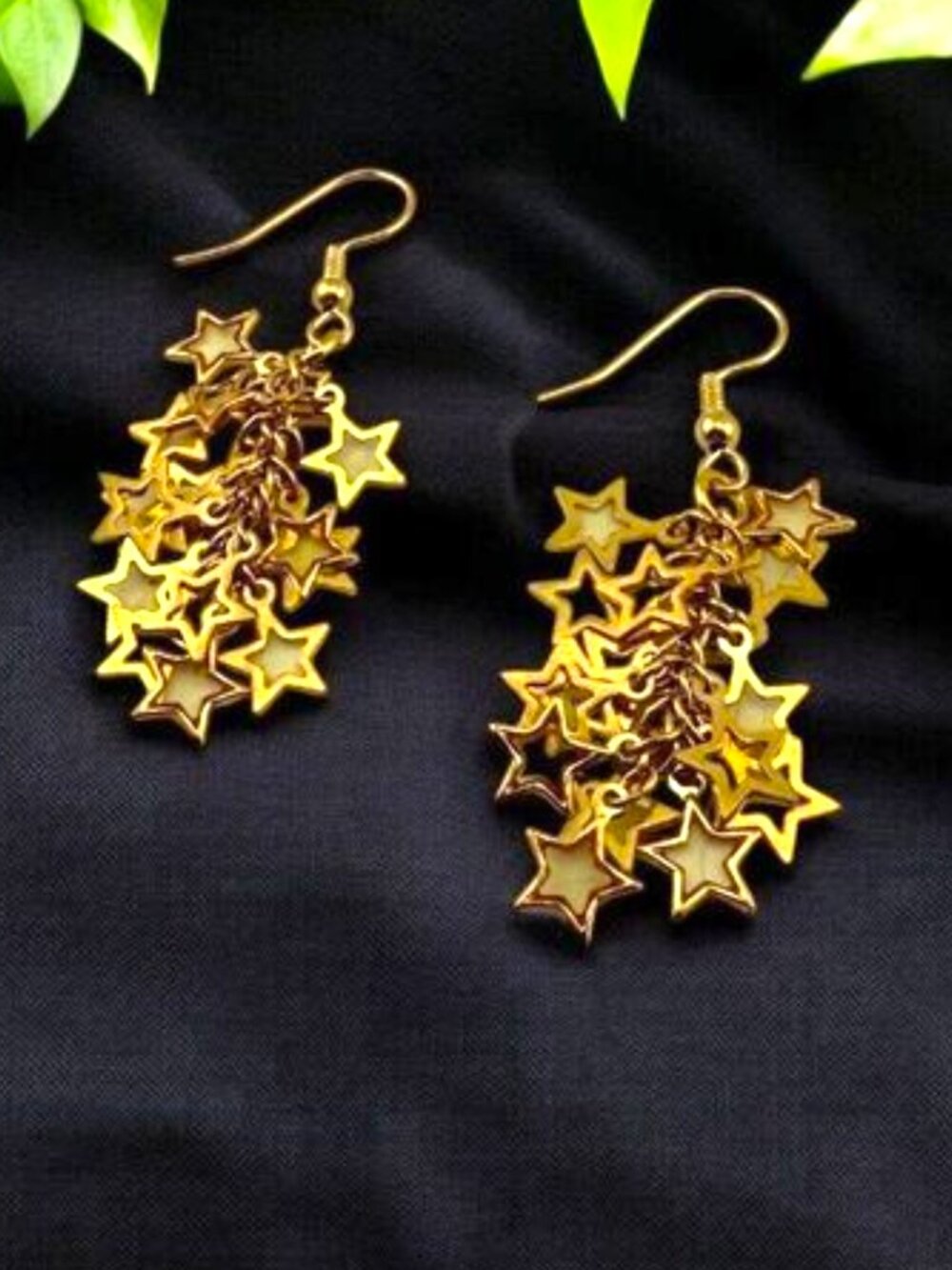 Star Cluster Earrings Gold Plated Celestial Statement Dangle 2" Drop